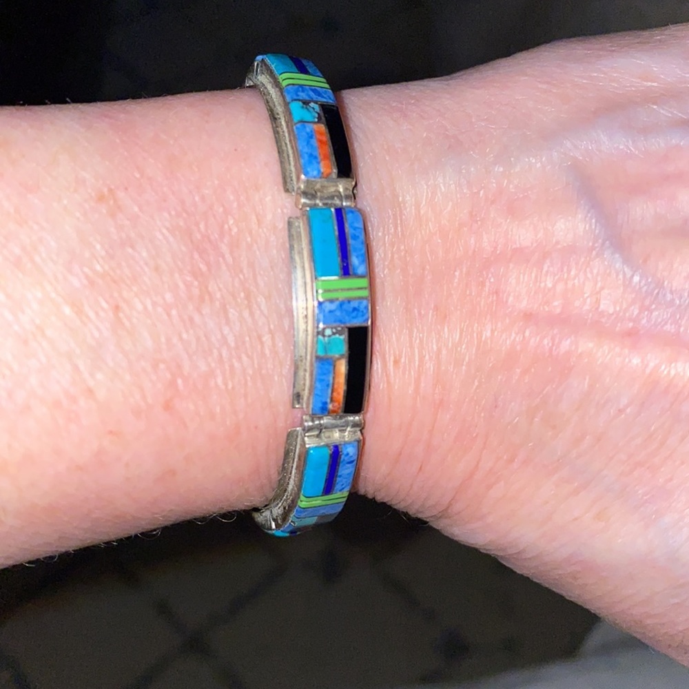 ❤️Sterling Silver Turquoise Onyx Panel Brace…